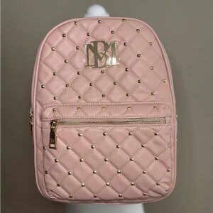Badgley Mischka Big Diamond Quilted Backpack with studs, blush, NWT $149 orig